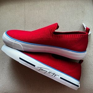 Tommy Hilfiger Red Fabric Low-Top Slip On Sneakers